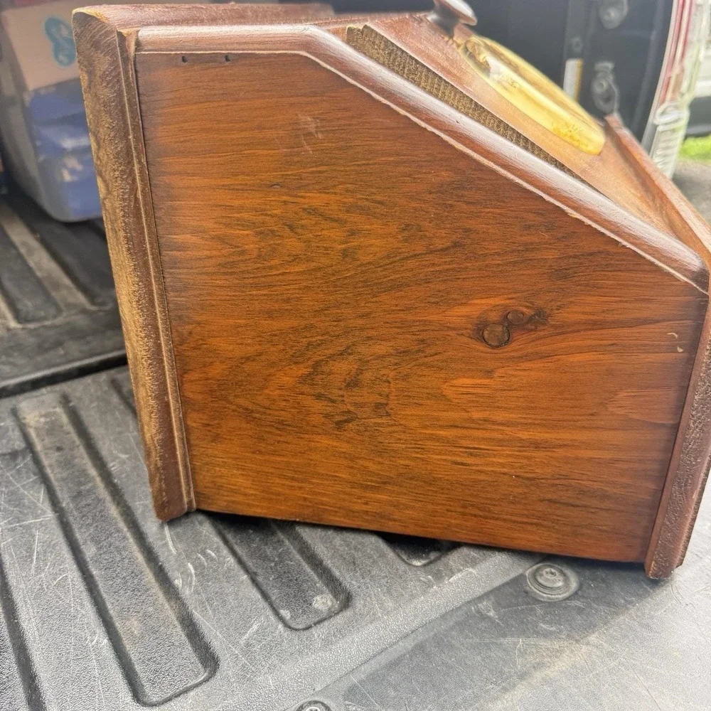 Vintage Wooden Bread Box Rustic Farmhouse Kitchen Storage Resin Floral Inlay